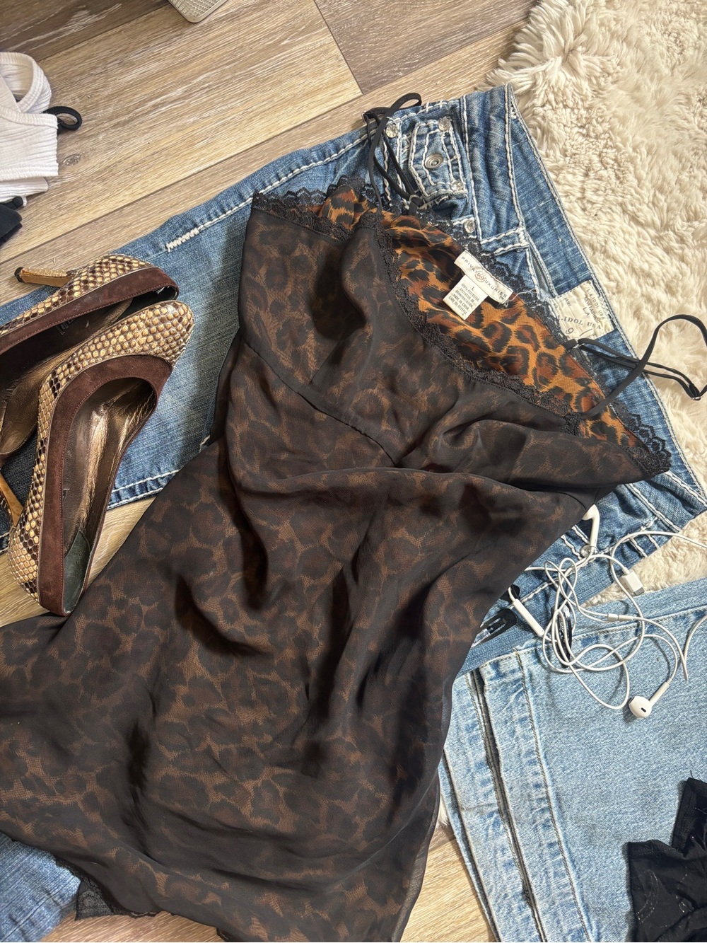 private luxuries black leopard double lined print slip cami top - Brown